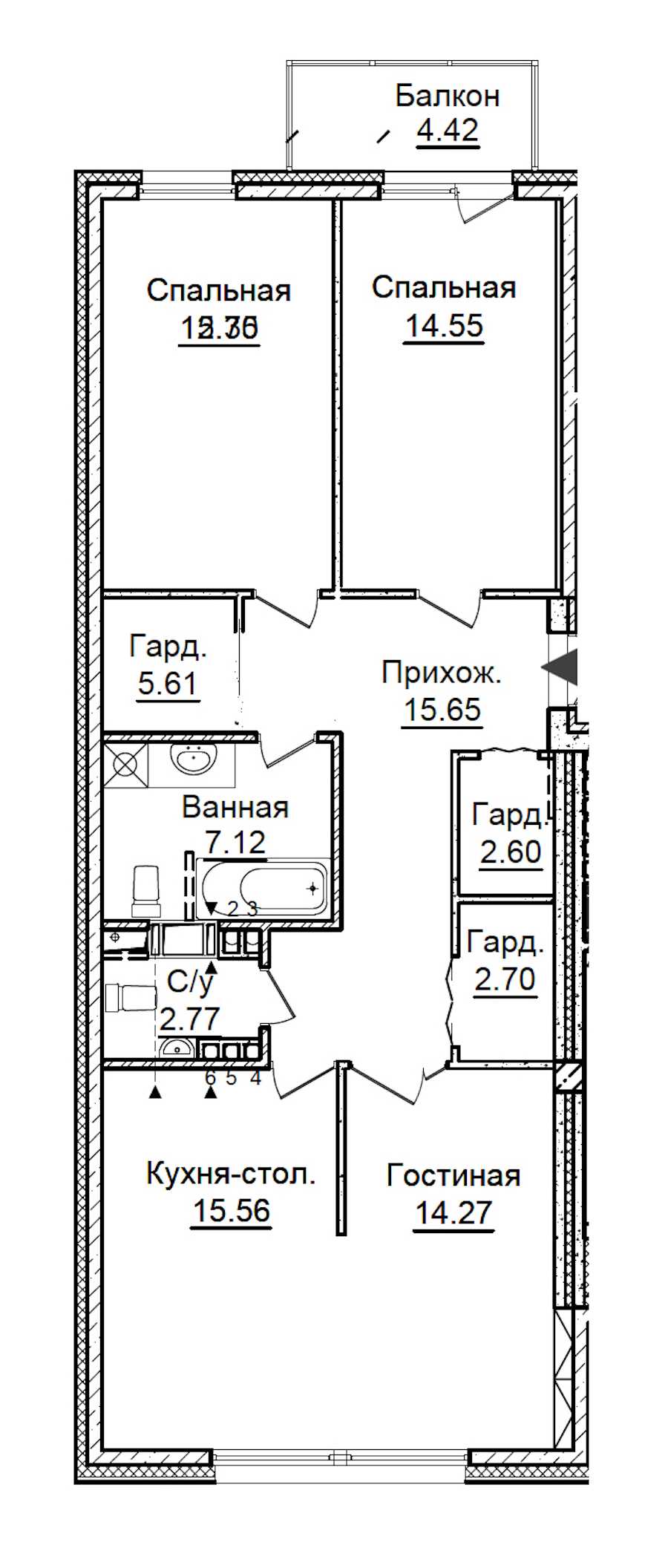 Трехкомнатная квартира в ПСК: площадь 94.53 м2 , этаж: 5 – купить в Санкт-Петербурге